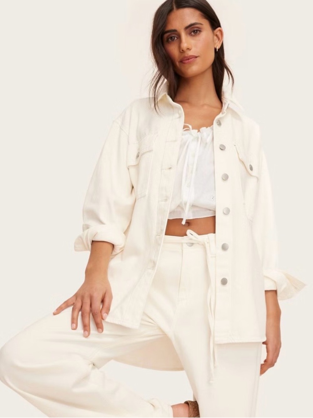 Parke x Target Long Sleeve Denim Shacket  cream NWT